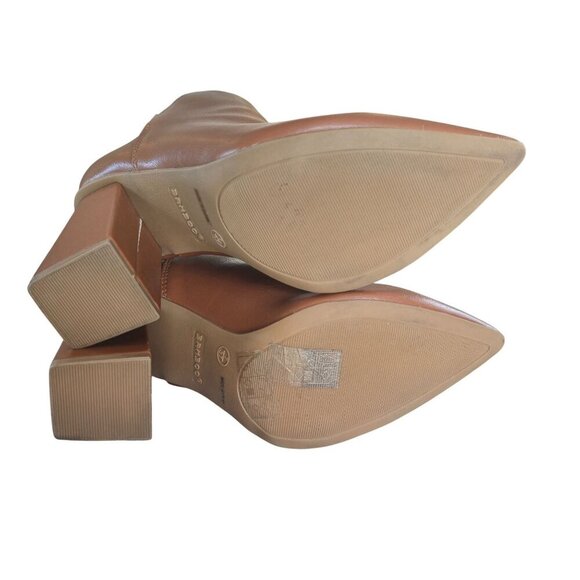 Bamboo Tan Leather Block Heel Ankle Boots Boho Fall Pointed Toe Women Size 7 - Picture 8 of 8